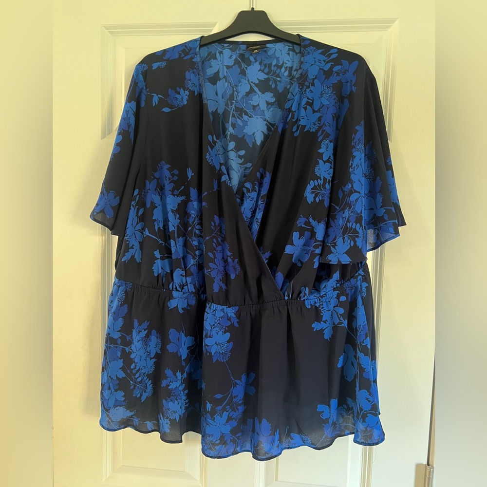 Worthington Black and Blue Floral Blouse